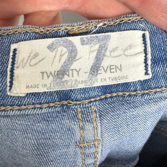 Free People Raw Hem Fringe High Rise Denim Blue Jeans Great Heights Size 27 Boho - Picture 4 of 14